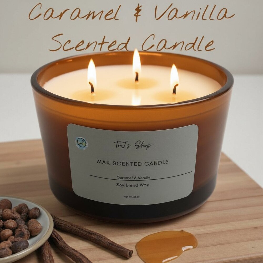 TnJ’s Shop Caramel & Vanilla Soy Candle – 24oz Handmade & Handpoured